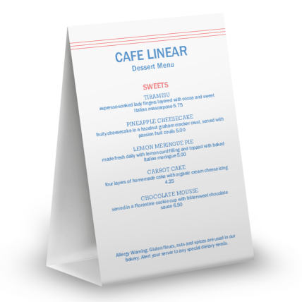 Cafe Restaurant Table Tent Design Templates By Musthavemenus