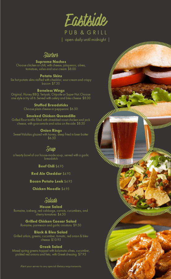 Pub Food Menu Templates MustHaveMenus