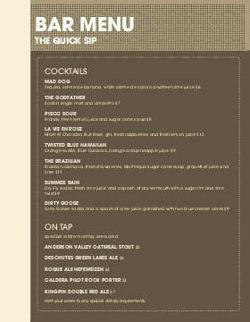 Bar Menu Template, Bar Menu Design - MustHaveMenus