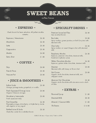 The border coffeeshop menu