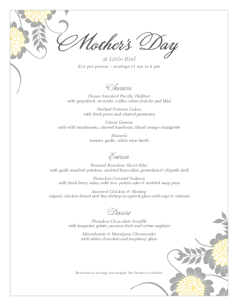 Mother S Day Menu Template