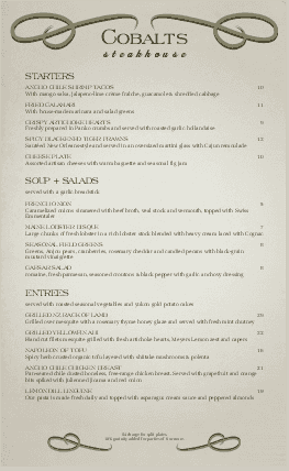 Scroll Steakhouse Menu | Steakhouse Menus