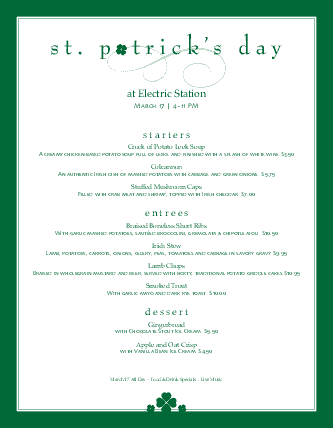 St Patrick Day Menu | St Patricks Day Menus