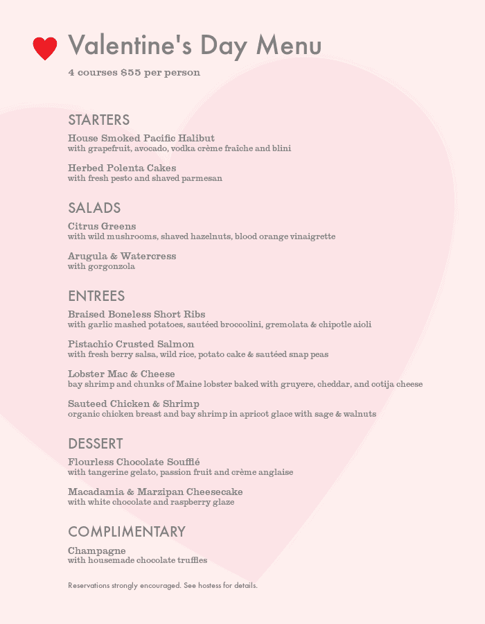 zocalo valentines day menu